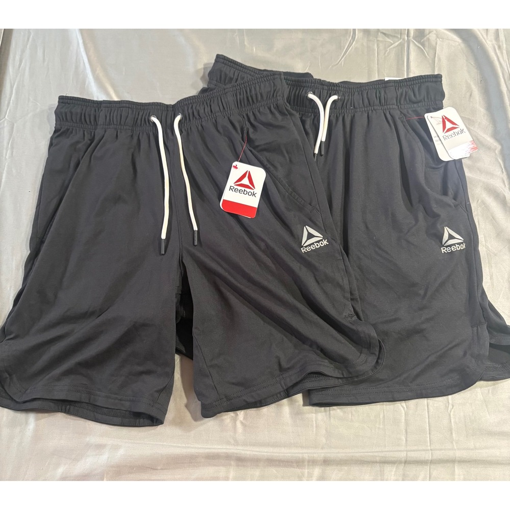 2 pk Reebok Mens Athletic Training Shorts Black size Small REM231SH53